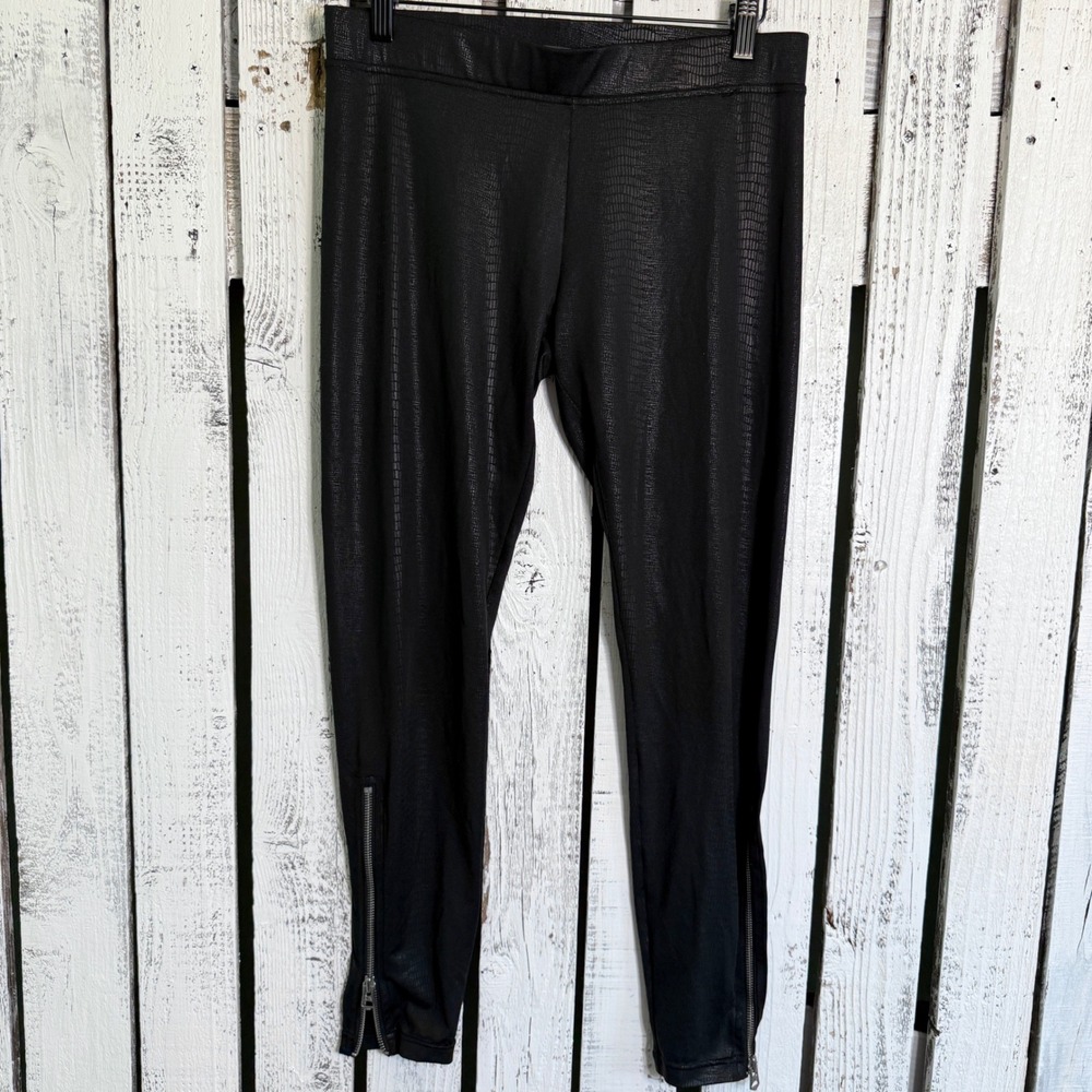 Armani Exchange Women M Black Snakeskin Embossed Ankle Zip‎ Leggings Edgy Glam
